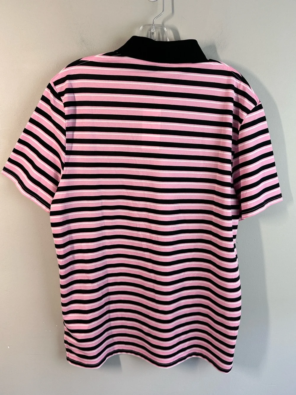 NWT RLX Ralph Lauren Pink And Black Stripe Polo Shirt Size L Golf